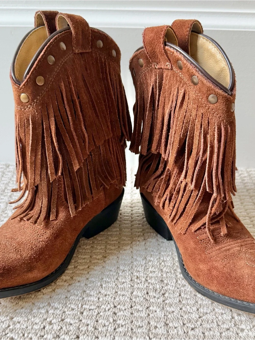 Kids Suede Fringe Ankle Boots - Brown